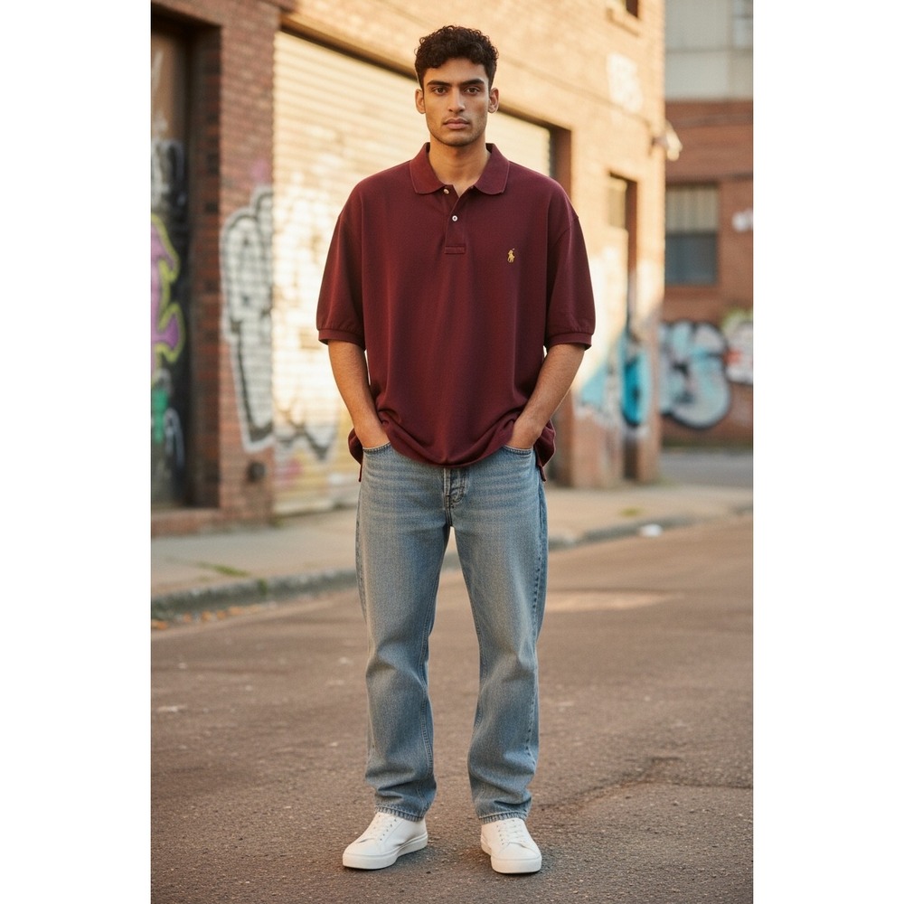Vintage Polo Ralph Lauren Men's XL Burgundy Piqué Polo Shirt Multicolor Pony